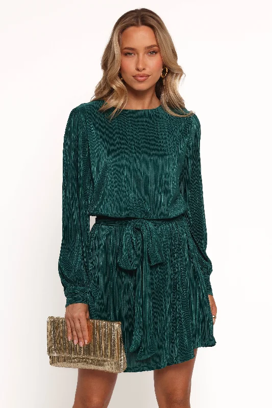 Wedding guest party dresses with lace -Joy Plisse Mini Dress - Dark Jade