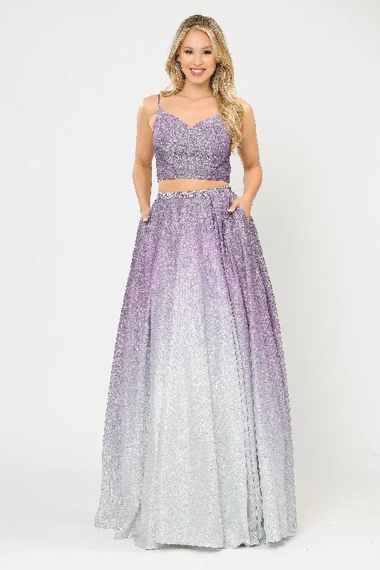 cocktail dresses with open shoulder designs for summer --Long Ombre Glitter Two Piece Dress by Poly USA 8706 cocktail dresses with open shoulder designs for summer --Long Ombre Glitter Two Piece Dress by Poly USA 8706