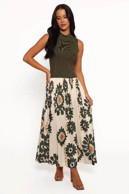 Long sleeve spring dresses for chilly mornings -June Midi Dress - Cream/Olive