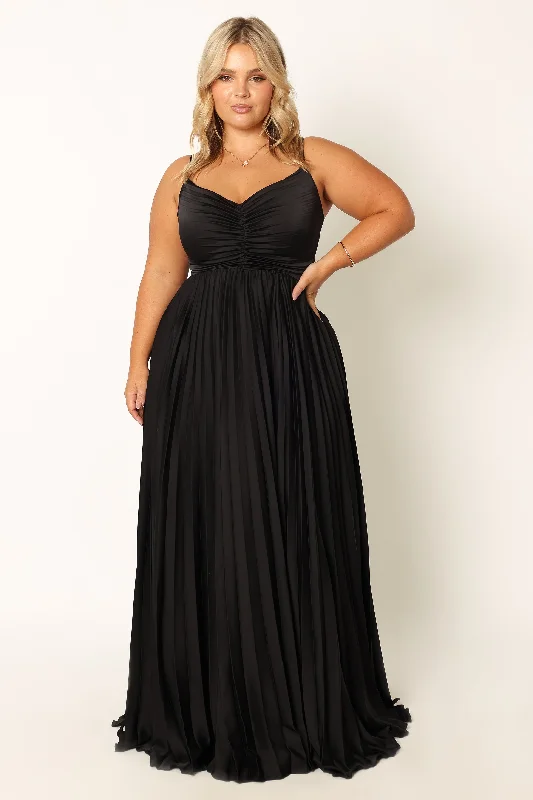 formal dresses with adjustable waist ties for comfort --Naira Pleated Maxi Dress - Black formal dresses with adjustable waist ties for comfort --Naira Pleated Maxi Dress - Black