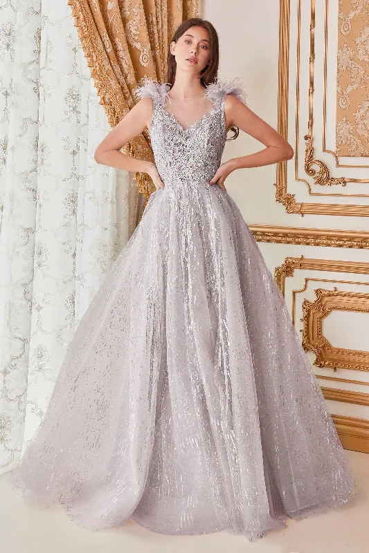 cocktail dresses with velvet fabric for winter elegance --Feather Layered Tulle Gown by Cinderella Divine B704 cocktail dresses with velvet fabric for winter elegance --Feather Layered Tulle Gown by Cinderella Divine B704