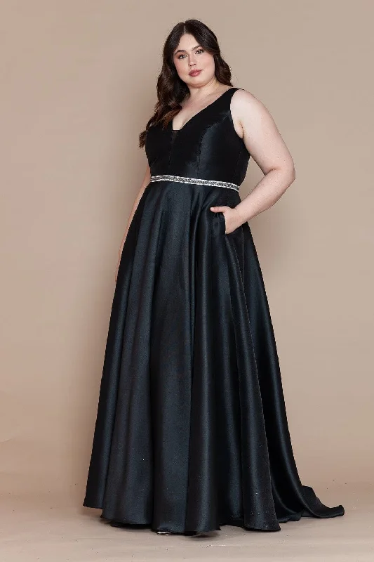   Plus Size Long Deep V-Neck Dress by Poly USA W1108