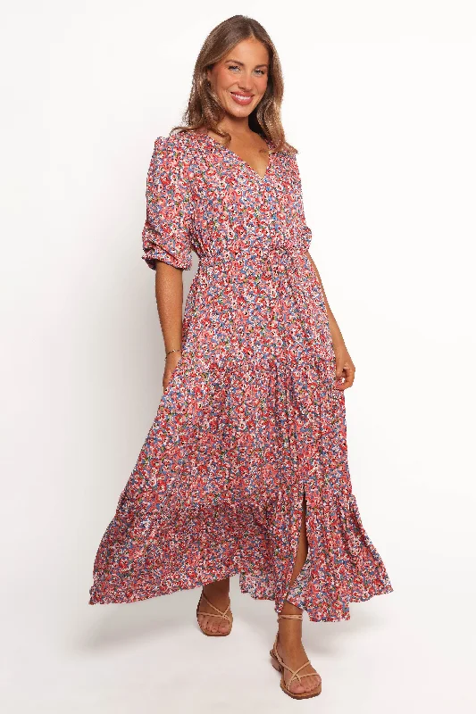 Long-sleeve spring dresses for outdoor gatherings -Kelda Dress - Blue Ditsy Floral