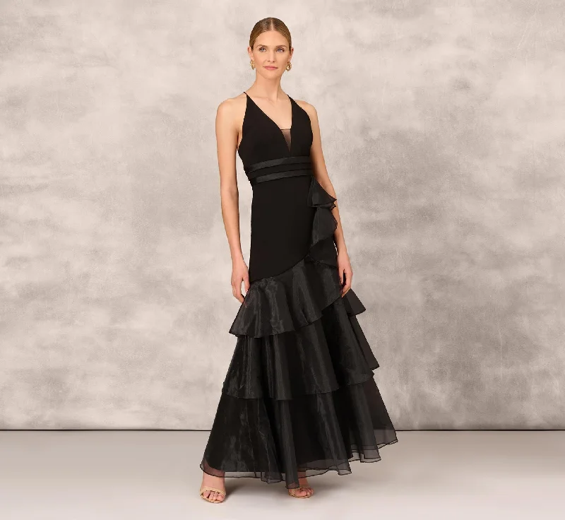 formal dresses for cocktail receptions with fitted bodices --Tiered Trumpet Dress With Ruffles In Black formal dresses for cocktail receptions with fitted bodices --Tiered Trumpet Dress With Ruffles In Black
