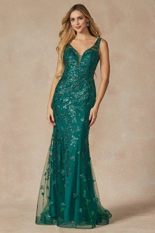 formal dresses with built-in cooling technology for hot climates --Fitted Butterfly Glitter Print V-Neck Gown by Juliet 294 formal dresses with built-in cooling technology for hot climates --Fitted Butterfly Glitter Print V-Neck Gown by Juliet 294