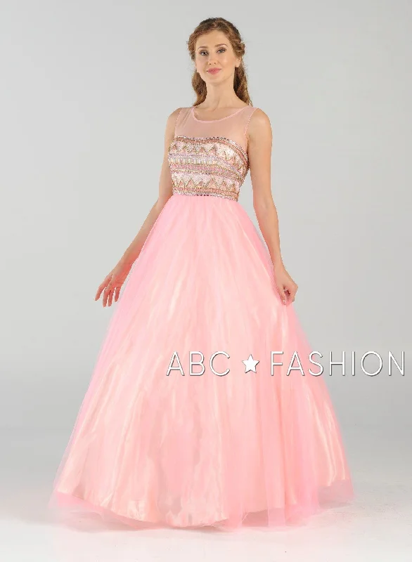 cocktail dresses with wrap skirts for adjustable fit --Long A-line Ball Gown with Beaded Illusion Bodice by Poly USA 7726 cocktail dresses with wrap skirts for adjustable fit --Long A-line Ball Gown with Beaded Illusion Bodice by Poly USA 7726
