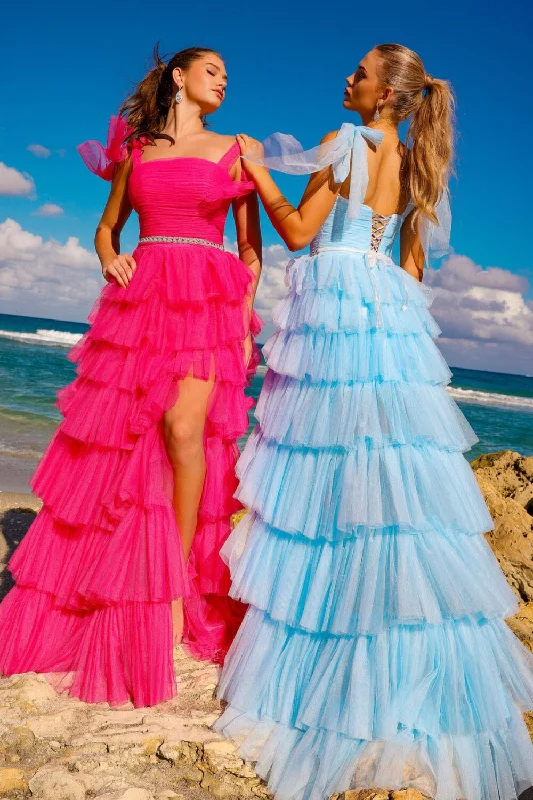 cocktail dresses with pleated skirts for elegant flow --Sleeveless Tiered Ruffled Slit Gown by Amelia Couture 6125 cocktail dresses with pleated skirts for elegant flow --Sleeveless Tiered Ruffled Slit Gown by Amelia Couture 6125