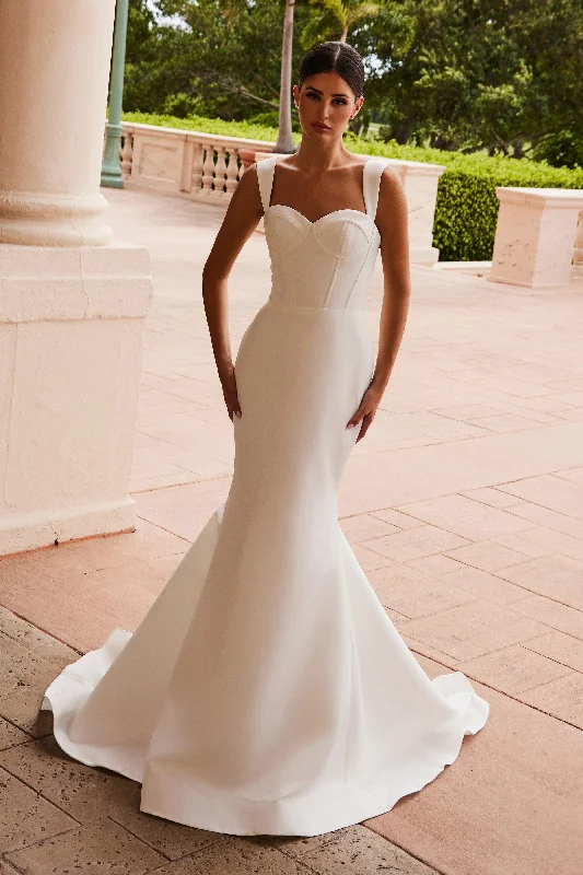 long sleeve cocktail dresses in velvet for winter weddings --Satin Corset Trumpet Bridal Gown by Nox Anabel JW1034