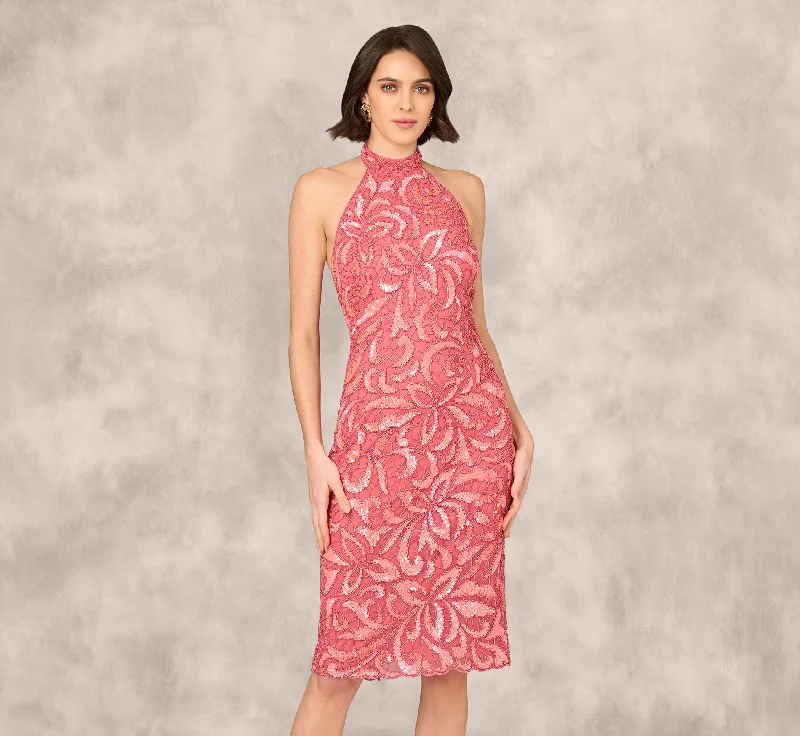 How to choose wedding guest dresses for a formal ceremony -Beaded Halter Midi Sheath Dress In Summer Rose How to choose wedding guest dresses for a formal ceremony -Beaded Halter Midi Sheath Dress In Summer Rose