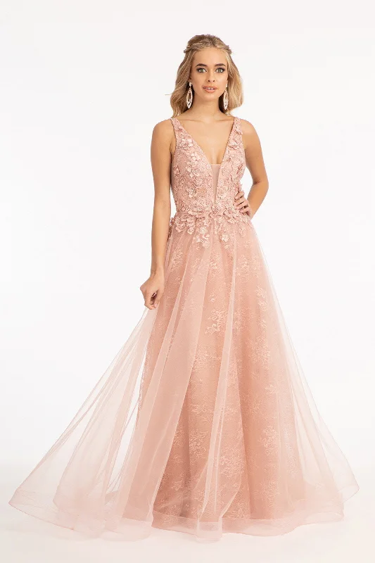 Wedding guest dresses with a flattering fit-and-flare design -Floral Applique Slit Gown by Elizabeth K GL3012 Wedding guest dresses with a flattering fit-and-flare design -Floral Applique Slit Gown by Elizabeth K GL3012