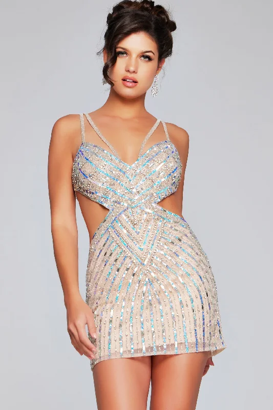 Trendy metallic party dresses for women -Sequin Short Sleeveless Cutout Dress by Jovani 400610 Trendy metallic party dresses for women -Sequin Short Sleeveless Cutout Dress by Jovani 400610