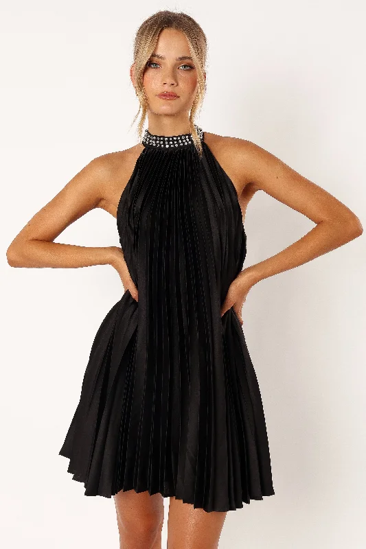 Midi party dresses for wedding guests -Lizzy Halterneck Mini Dress - Black