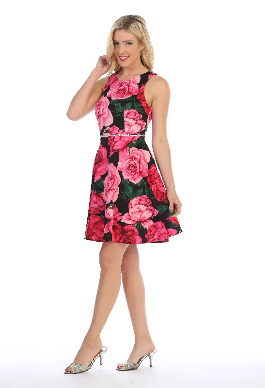 Best wedding guest dresses for formal winter weddings -Floral Print Short Sleeveless Party Dress by Celavie 6338 Best wedding guest dresses for formal winter weddings -Floral Print Short Sleeveless Party Dress by Celavie 6338