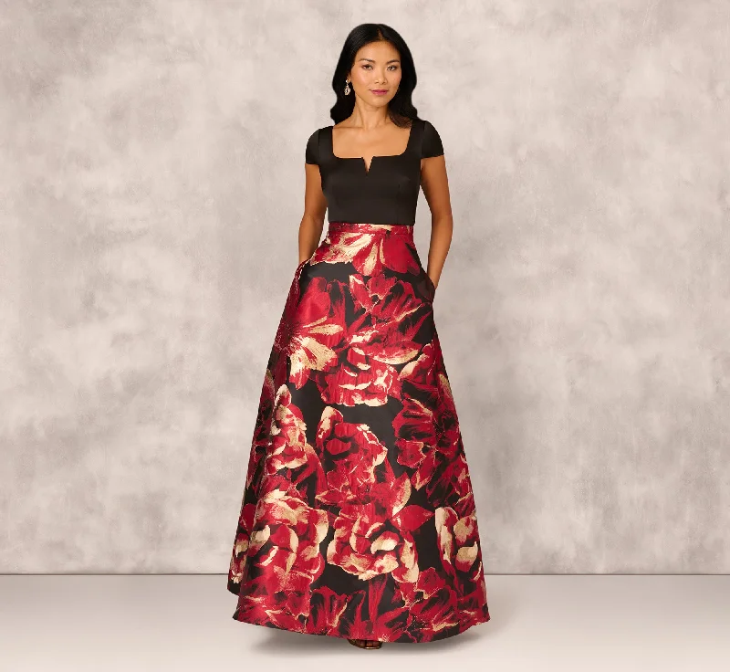 formal dresses for bachelorette parties in bright colors --Combo Fabric Cap Sleeve Gown In Black Red Multi formal dresses for bachelorette parties in bright colors --Combo Fabric Cap Sleeve Gown In Black Red Multi