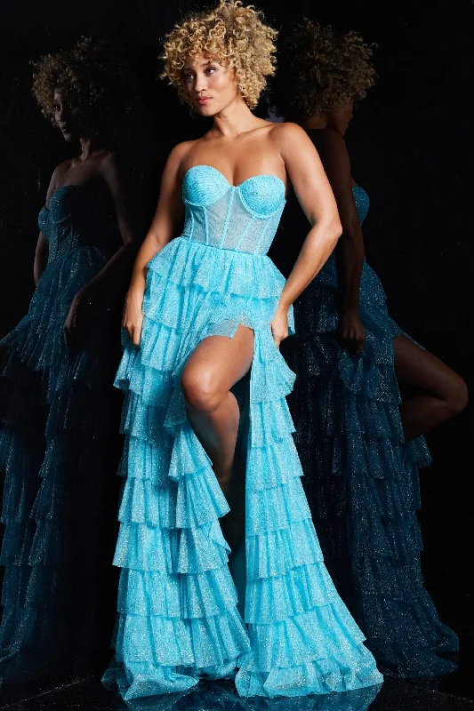 formal dresses with built-in cooling technology for hot climates --Strapless A-line Layered Slit Gown by Jovani 38167 formal dresses with built-in cooling technology for hot climates --Strapless A-line Layered Slit Gown by Jovani 38167