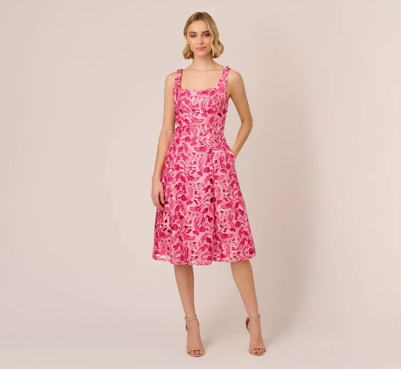 Stunning wedding guest dresses for fall celebrations -Tonal Lace Sleeveless Midi Dress With Pockets In Electric Pink Stunning wedding guest dresses for fall celebrations -Tonal Lace Sleeveless Midi Dress With Pockets In Electric Pink