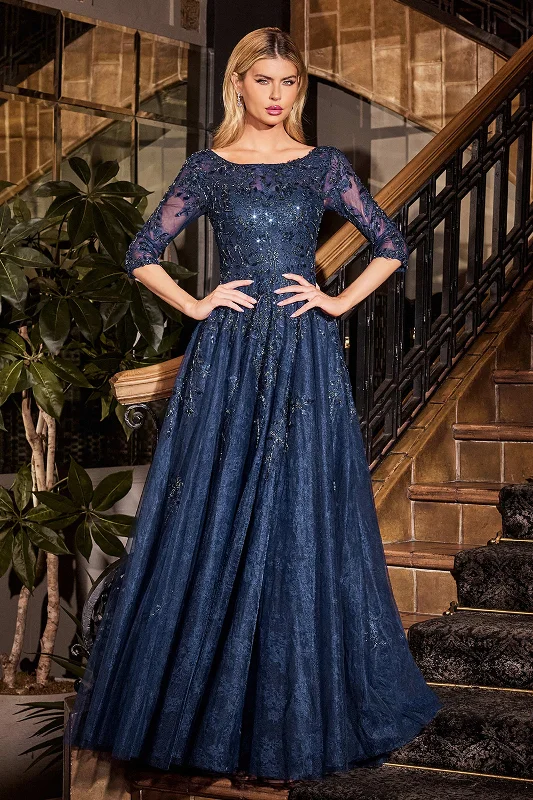Best wedding guest dresses for chic and modern events -Lace Tulle 3/4 Sleeve A-line Gown by Ladivine CK2401 - Outlet Best wedding guest dresses for chic and modern events -Lace Tulle 3/4 Sleeve A-line Gown by Ladivine CK2401 - Outlet