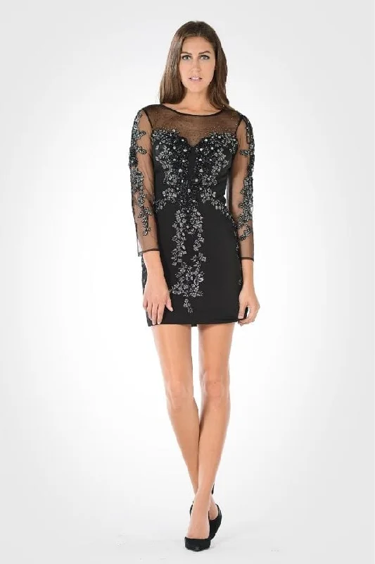 Graduation dresses with a sweetheart neckline for a romantic touch -Embellished Sheer Short Dress with Sleeves by Poly USA 7754 Graduation dresses with a sweetheart neckline for a romantic touch -Embellished Sheer Short Dress with Sleeves by Poly USA 7754