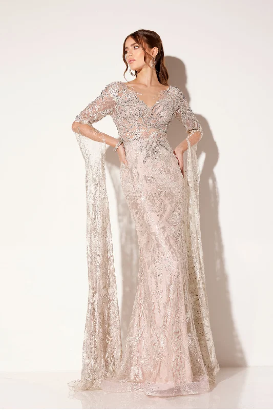 cocktail dresses with satin bows for elegant touch --Applique Fitted Long Sleeve Gown by Lucci Lu C8073 cocktail dresses with satin bows for elegant touch --Applique Fitted Long Sleeve Gown by Lucci Lu C8073