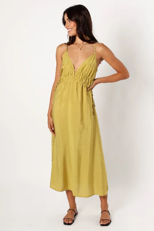 Spring dresses with a tiered skirt for added volume -Layton Midi Dress - Olive