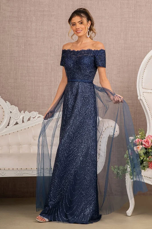 Wedding guest dresses in timeless black for every season -Long Off Shoulder Glitter Dress by Elizabeth K GL2942 - Outlet Wedding guest dresses in timeless black for every season -Long Off Shoulder Glitter Dress by Elizabeth K GL2942 - Outlet