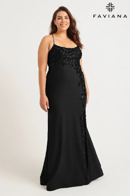 cocktail dresses with satin belts for waist definition --Plus Size Beaded Sleeveless Gown by Faviana 9570 cocktail dresses with satin belts for waist definition --Plus Size Beaded Sleeveless Gown by Faviana 9570