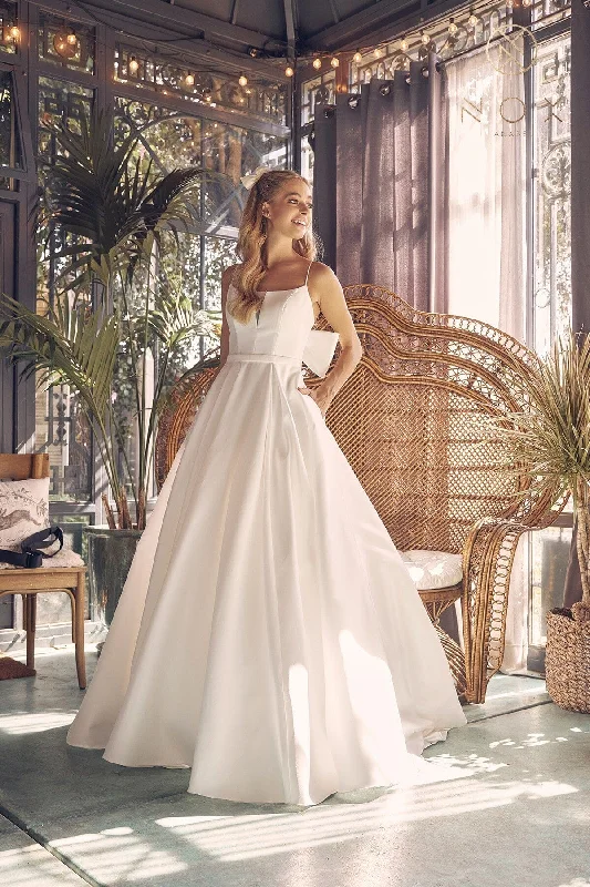 Chic white wedding guest dresses for summer events -A-line Bridal Gown with Bow Detail by Nox Anabel JE968 Chic white wedding guest dresses for summer events -A-line Bridal Gown with Bow Detail by Nox Anabel JE968
