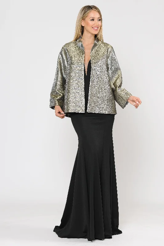 Wedding guest dresses with lace details for a feminine touch -Plus Size Two Tone Metallic Formal Jacket by Poly USA JK1908 Wedding guest dresses with lace details for a feminine touch -Plus Size Two Tone Metallic Formal Jacket by Poly USA JK1908