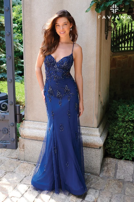 cocktail dresses with lace trims for delicate accents --Beaded Applique Sleeveless Gown by Faviana 11227 cocktail dresses with lace trims for delicate accents --Beaded Applique Sleeveless Gown by Faviana 11227