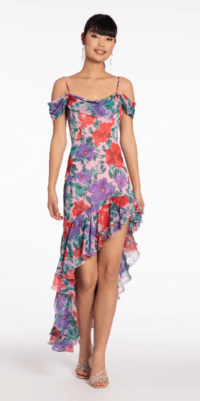 Affordable graduation dresses with trendy silhouettes -Chiffon Watercolor Tiered Asymmetrical Dress Affordable graduation dresses with trendy silhouettes -Chiffon Watercolor Tiered Asymmetrical Dress