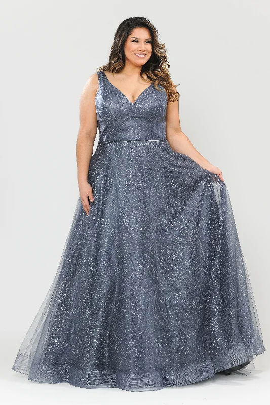Elegant wedding guest dresses for traditional ceremonies -Plus Size Long V-Neck Glitter Dress by Poly USA W1024 Elegant wedding guest dresses for traditional ceremonies -Plus Size Long V-Neck Glitter Dress by Poly USA W1024
