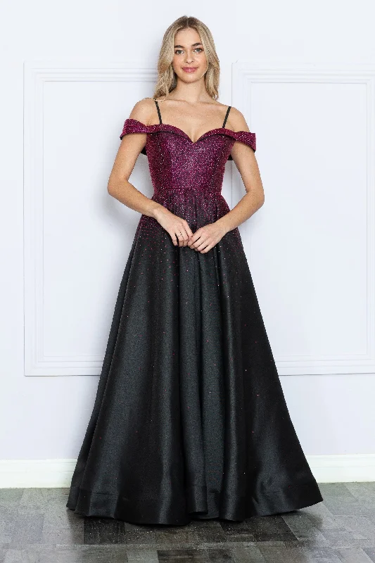 Wedding guest dresses for a modern and bold appearance -Heat Stone Cold Shoulder A-line Gown by Poly USA 9278 Wedding guest dresses for a modern and bold appearance -Heat Stone Cold Shoulder A-line Gown by Poly USA 9278
