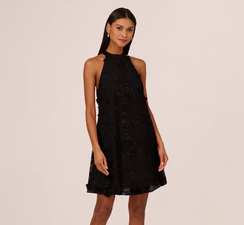 Wedding guest dresses with eye-catching prints for a bold look -3D Floral Embroidered Trapeze Dress With Open Bow Back In Black Wedding guest dresses with eye-catching prints for a bold look -3D Floral Embroidered Trapeze Dress With Open Bow Back In Black