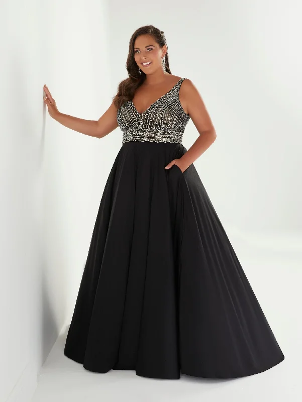 Wedding guest dresses with high-low hemlines for style -Plus Size Beaded Crepe A-line Gown by Tiffany Designs 16961 Wedding guest dresses with high-low hemlines for style -Plus Size Beaded Crepe A-line Gown by Tiffany Designs 16961