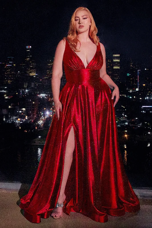 Gorgeous wedding guest dresses that are both fashionable and comfortable -Plus Size Glitter Satin Sleeveless Gown by Ladivine CC2349C Gorgeous wedding guest dresses that are both fashionable and comfortable -Plus Size Glitter Satin Sleeveless Gown by Ladivine CC2349C