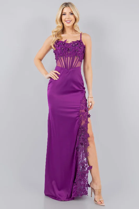 formal dresses for cocktail receptions with fitted bodices --Fitted 3D Floral Sleeveless Slit Gown by Cinderella Couture 8085J formal dresses for cocktail receptions with fitted bodices --Fitted 3D Floral Sleeveless Slit Gown by Cinderella Couture 8085J
