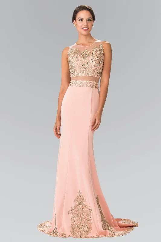 formal dresses with mesh sleeves for subtle coverage --Mock Two-Piece Embroidered Illusion Dress by Elizabeth K GL2248 formal dresses with mesh sleeves for subtle coverage --Mock Two-Piece Embroidered Illusion Dress by Elizabeth K GL2248