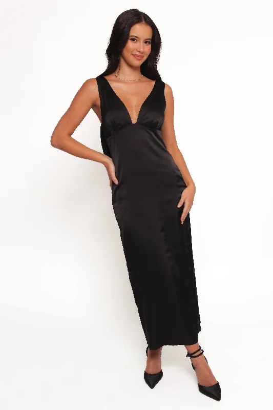 formal dresses with chiffon overlays for soft flow --Lenora Maxi Dress - Black