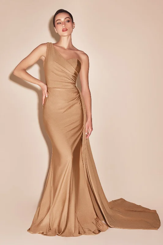 cocktail dresses with sequin skirts for party nights --Long Fitted One Shoulder Satin Dress by Ladivine PT004 - Outlet cocktail dresses with sequin skirts for party nights --Long Fitted One Shoulder Satin Dress by Ladivine PT004 - Outlet