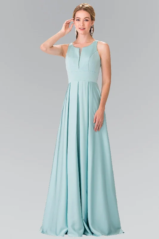 Wedding guest dresses that work for semi-formal weddings -Long Sleeveless Pleated Dress with Sheer Panel by Elizabeth K GL2365 Wedding guest dresses that work for semi-formal weddings -Long Sleeveless Pleated Dress with Sheer Panel by Elizabeth K GL2365