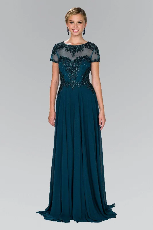 Bold wedding guest dresses in statement colors -Long Embroidered Dress with Short Sleeves by Elizabeth K GL2406 Bold wedding guest dresses in statement colors -Long Embroidered Dress with Short Sleeves by Elizabeth K GL2406