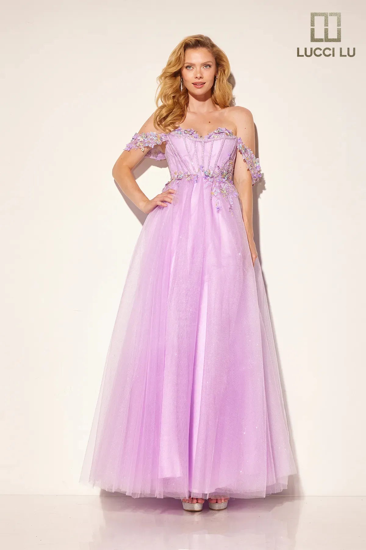 cocktail dresses with satin sashes for waist accentuation --Beaded Off Shoulder A-line Gown by Lucci Lu 1417