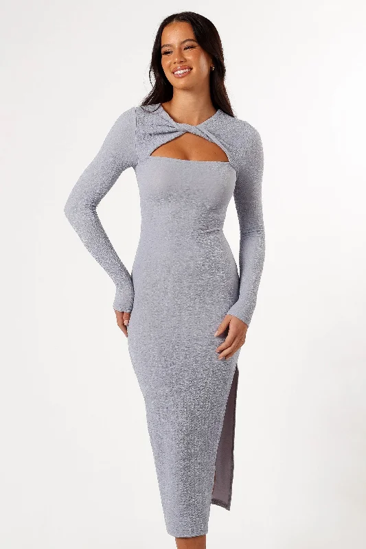 Sexy dresses for cocktail parties and events -Laney Long Sleeve Midi Dress - Grey