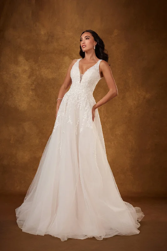 Sophisticated wedding guest dresses for formal ceremonies -Applique Tulle V-Neck Bridal Gown by Abby Lane 97225 Sophisticated wedding guest dresses for formal ceremonies -Applique Tulle V-Neck Bridal Gown by Abby Lane 97225
