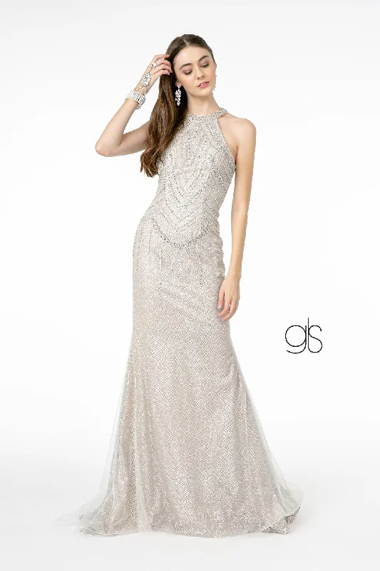 formal dresses with floral appliques for romantic looks --Jeweled High-Neck Glitter Trumpet Dress by Elizabeth K GL1841 formal dresses with floral appliques for romantic looks --Jeweled High-Neck Glitter Trumpet Dress by Elizabeth K GL1841