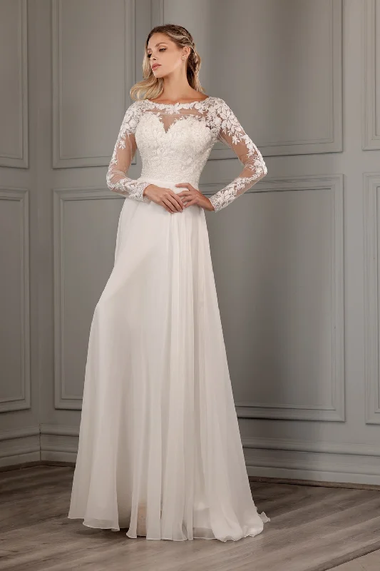 Stunning wedding guest dresses with soft draped fabric for elegance -Long Sleeve Chiffon Bridal Gown by Abby Lane 97150 Stunning wedding guest dresses with soft draped fabric for elegance -Long Sleeve Chiffon Bridal Gown by Abby Lane 97150