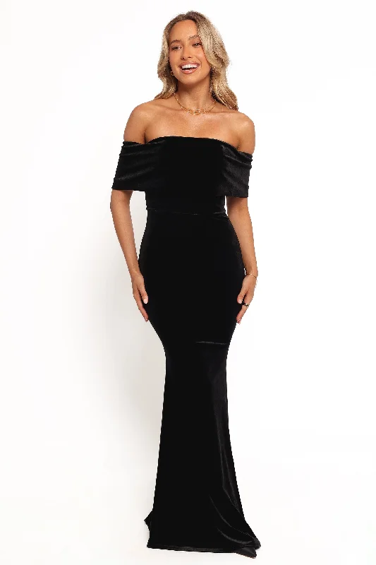 formal dresses with off-shoulder sleeves for summer events --Adair Off Shoulder Maxi Dress - Black formal dresses with off-shoulder sleeves for summer events --Adair Off Shoulder Maxi Dress - Black
