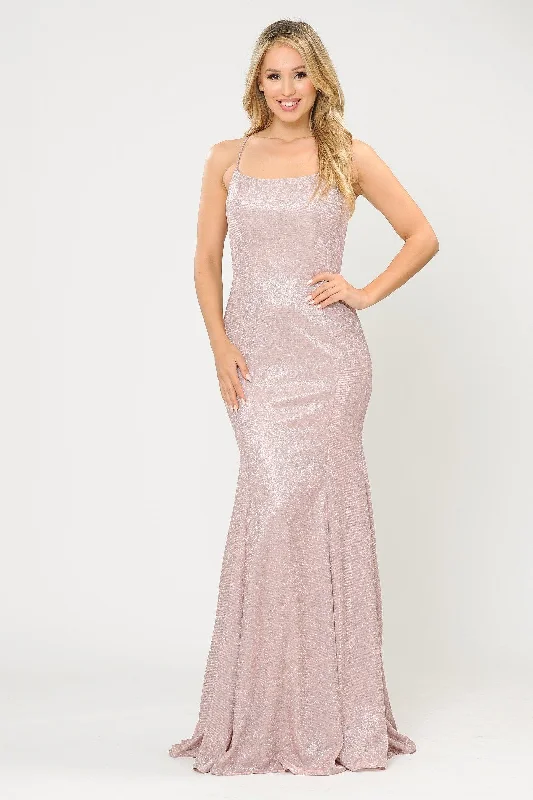 Comfortable wedding guest dresses for dancing and long hours -Long Glitter Mermaid Dress with Open Back by Poly USA 8666 Comfortable wedding guest dresses for dancing and long hours -Long Glitter Mermaid Dress with Open Back by Poly USA 8666