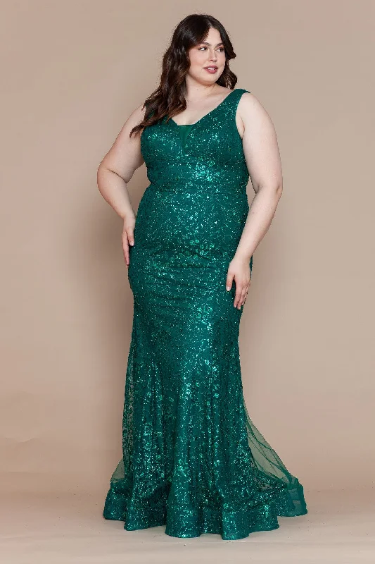 Classic black wedding guest dresses for timeless style -Plus Size Fitted Glitter Print Sleeveless Gown by Poly USA W1136 Classic black wedding guest dresses for timeless style -Plus Size Fitted Glitter Print Sleeveless Gown by Poly USA W1136