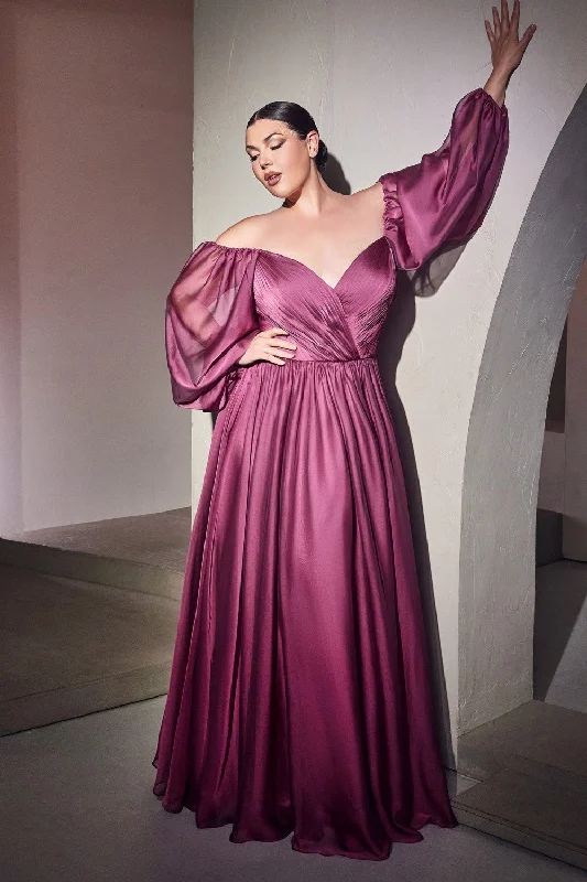 cocktail dresses with asymmetrical hemlines for unique style --Curve Long Sleeve Chiffon Gown by Cinderella Divine CD243C cocktail dresses with asymmetrical hemlines for unique style --Curve Long Sleeve Chiffon Gown by Cinderella Divine CD243C